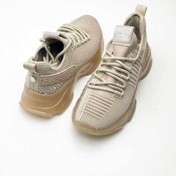 STEVE MADDEN Maxima Blush Bedazzled Rhinestones Lace Up Chunky Sneakers, Size 8 - Picture 1 of 13